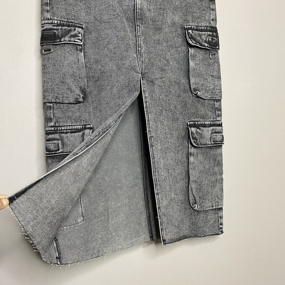 True Religion Vintage Style Charcoal Wash‎ Denim Cargo Midi Skirt Slit Front 27 - Picture 3 of 16